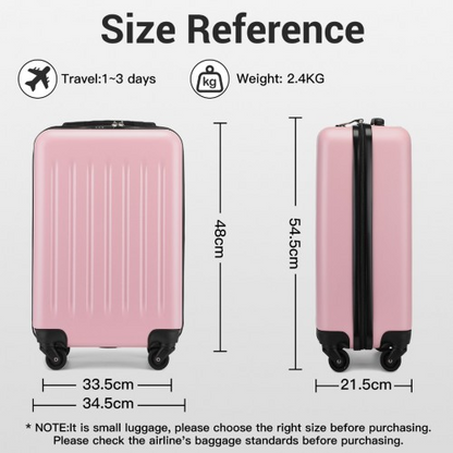 Kono 20 Inch Lightweight Durable ABS+PC Carry-On Suitcase with 3-Digit Lock - Pink