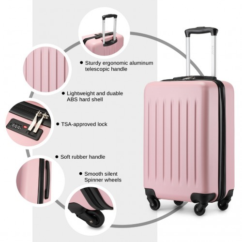 Kono 20 Inch Lightweight Durable ABS+PC Carry-On Suitcase with 3-Digit Lock - Pink