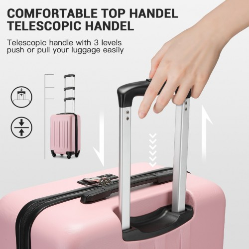 Kono 20 Inch Lightweight Durable ABS+PC Carry-On Suitcase with 3-Digit Lock - Pink