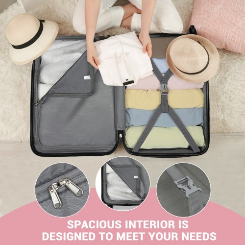 Kono 20 Inch Lightweight Durable ABS+PC Carry-On Suitcase with 3-Digit Lock - Pink