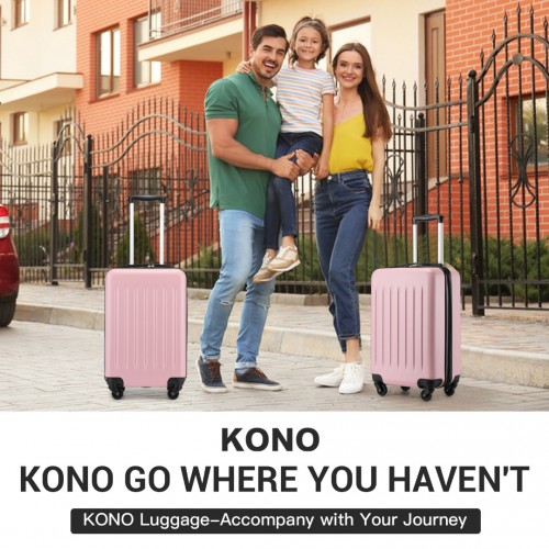 Kono 20 Inch Lightweight Durable ABS+PC Carry-On Suitcase with 3-Digit Lock - Pink