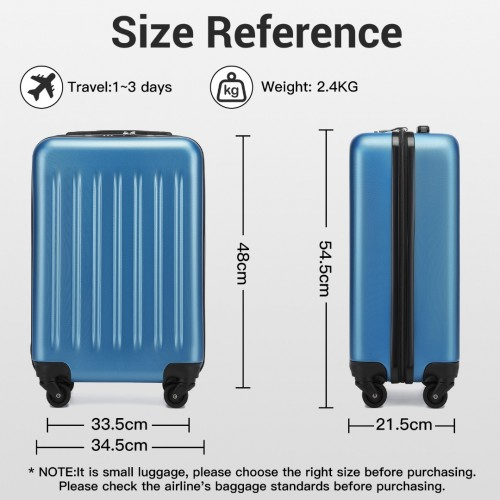 Kono 20-Inch Lightweight ABS+PC Carry-On Suitcase with 3-Digit Lock - Navy