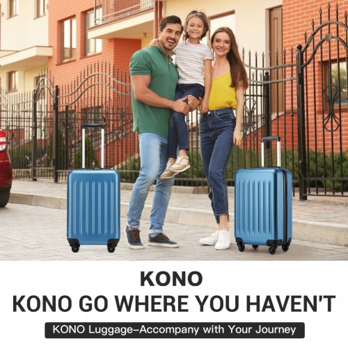 Kono 20-Inch Lightweight ABS+PC Carry-On Suitcase with 3-Digit Lock - Navy
