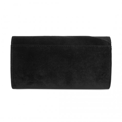 Miss Lulu Elegant Velvet Evening Clutch with Crystal Ring & Detachable Chain Strap - Versatile Shoulder or Handheld Bag - Black