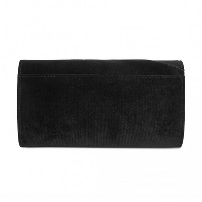 Miss Lulu Elegant Velvet Evening Clutch with Crystal Ring & Detachable Chain Strap - Versatile Shoulder or Handheld Bag - Black