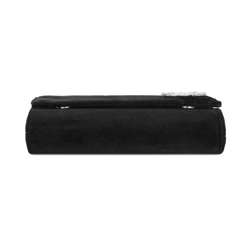 Miss Lulu Elegant Velvet Evening Clutch with Crystal Ring & Detachable Chain Strap - Versatile Shoulder or Handheld Bag - Black