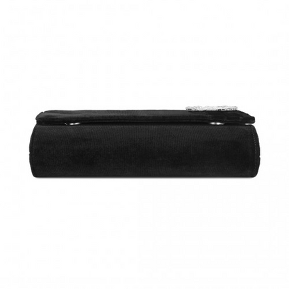 Miss Lulu Elegant Velvet Evening Clutch with Crystal Ring & Detachable Chain Strap - Versatile Shoulder or Handheld Bag - Black