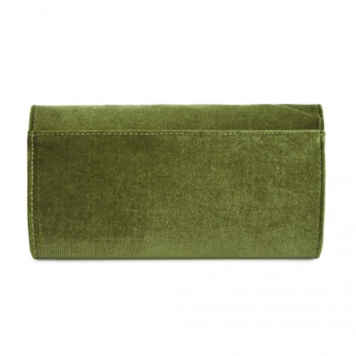 Miss Lulu Elegant Velvet Evening Clutch with Crystal Ring & Detachable Chain Strap - Versatile Shoulder or Handheld Bag - Green