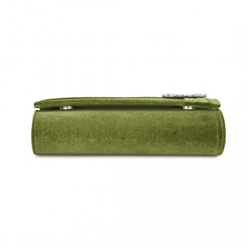 Miss Lulu Elegant Velvet Evening Clutch with Crystal Ring & Detachable Chain Strap - Versatile Shoulder or Handheld Bag - Green