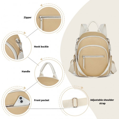 Miss Lulu PU Leather Convertible Backpack Crossbody Bag - Lightweight Anti-Theft Daypack with Multiple Pockets - Yellow