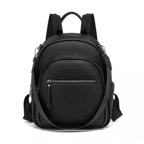 Miss Lulu PU Leather Convertible Backpack Crossbody Bag - Lightweight Anti-Theft Daypack with Multiple Pockets - Black