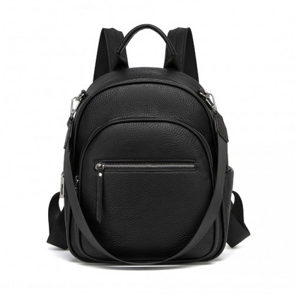 Miss Lulu PU Leather Convertible Backpack Crossbody Bag - Lightweight Anti-Theft Daypack with Multiple Pockets - Black