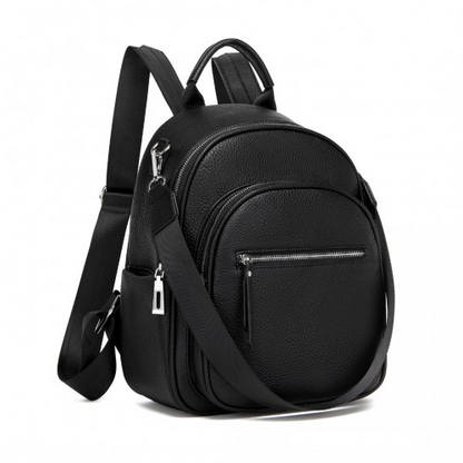 Miss Lulu PU Leather Convertible Backpack Crossbody Bag - Lightweight Anti-Theft Daypack with Multiple Pockets - Black