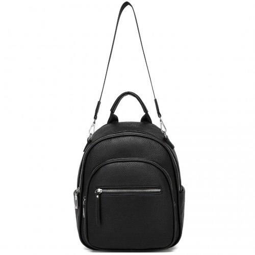 Miss Lulu PU Leather Convertible Backpack Crossbody Bag - Lightweight Anti-Theft Daypack with Multiple Pockets - Black