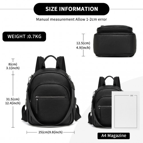Miss Lulu PU Leather Convertible Backpack Crossbody Bag - Lightweight Anti-Theft Daypack with Multiple Pockets - Black