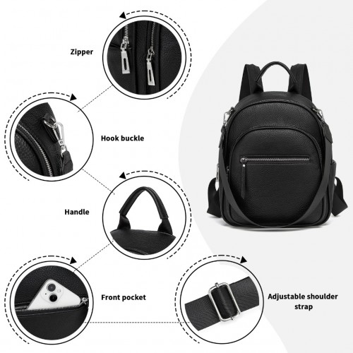 Miss Lulu PU Leather Convertible Backpack Crossbody Bag - Lightweight Anti-Theft Daypack with Multiple Pockets - Black