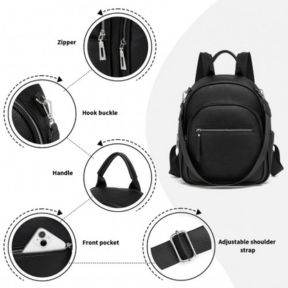 Miss Lulu PU Leather Convertible Backpack Crossbody Bag - Lightweight Anti-Theft Daypack with Multiple Pockets - Black