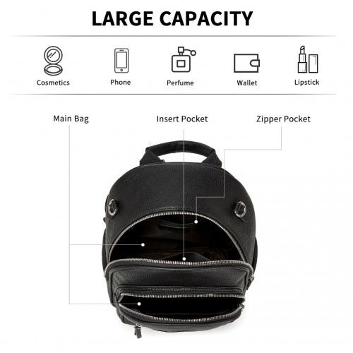 Miss Lulu PU Leather Convertible Backpack Crossbody Bag - Lightweight Anti-Theft Daypack with Multiple Pockets - Black
