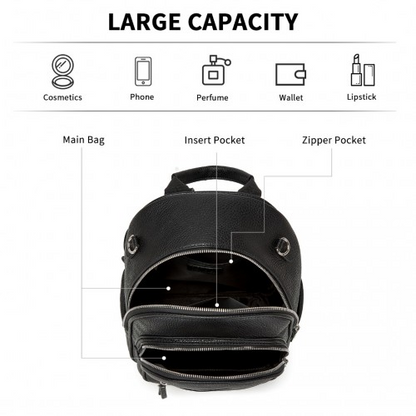 Miss Lulu PU Leather Convertible Backpack Crossbody Bag - Lightweight Anti-Theft Daypack with Multiple Pockets - Black