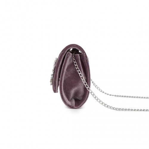 Miss Lulu Elegant Velvet Evening Clutch with Crystal Ring - Versatile Shoulder or Handheld Bag - Purple