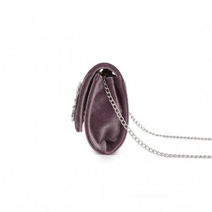 Miss Lulu Elegant Velvet Evening Clutch with Crystal Ring - Versatile Shoulder or Handheld Bag - Purple