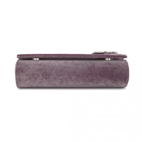 Miss Lulu Elegant Velvet Evening Clutch with Crystal Ring - Versatile Shoulder or Handheld Bag - Purple