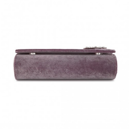 Miss Lulu Elegant Velvet Evening Clutch with Crystal Ring - Versatile Shoulder or Handheld Bag - Purple