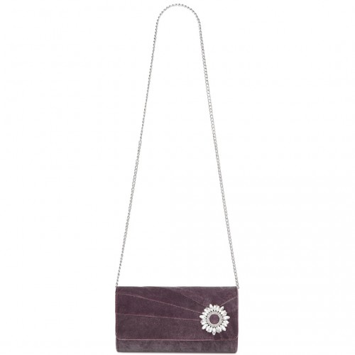 Miss Lulu Elegant Velvet Evening Clutch with Crystal Ring - Versatile Shoulder or Handheld Bag - Purple
