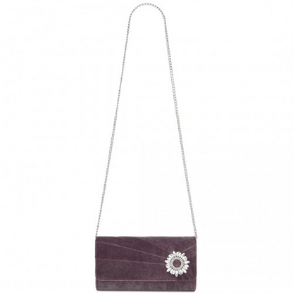 Miss Lulu Elegant Velvet Evening Clutch with Crystal Ring - Versatile Shoulder or Handheld Bag - Purple