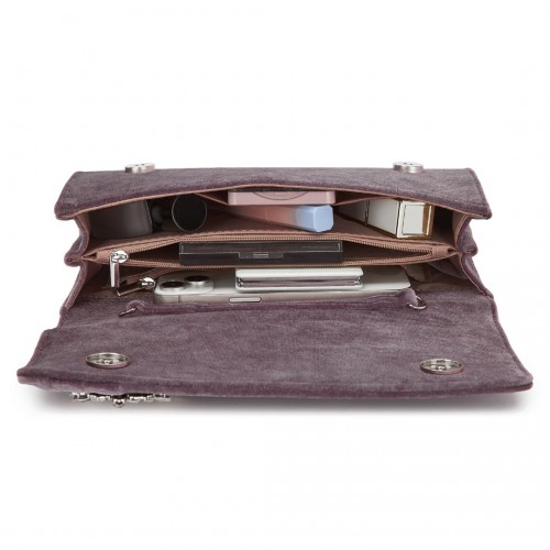 Miss Lulu Elegant Velvet Evening Clutch with Crystal Ring - Versatile Shoulder or Handheld Bag - Purple