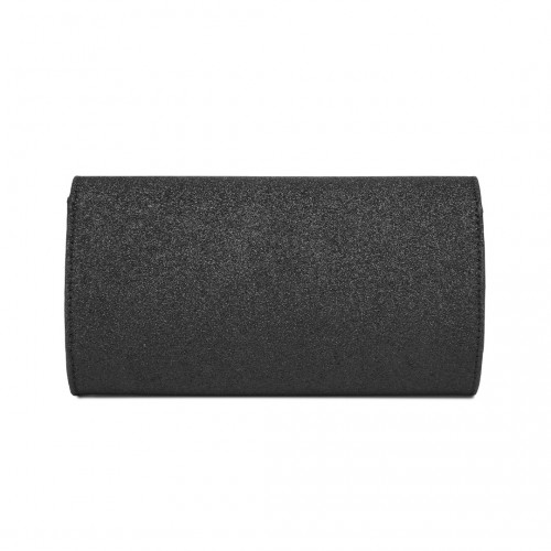 Miss Lulu Glitter Evening Clutch with Crystal Embellishment & Detachable Chain Strap - Elegant Crossbody or Handheld Bag - Black