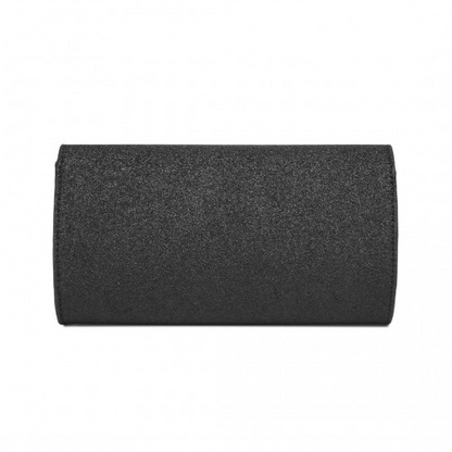 Miss Lulu Glitter Evening Clutch with Crystal Embellishment & Detachable Chain Strap - Elegant Crossbody or Handheld Bag - Black