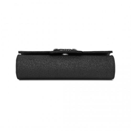 Miss Lulu Glitter Evening Clutch with Crystal Embellishment & Detachable Chain Strap - Elegant Crossbody or Handheld Bag - Black