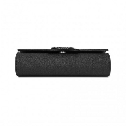 Miss Lulu Glitter Evening Clutch with Crystal Embellishment & Detachable Chain Strap - Elegant Crossbody or Handheld Bag - Black