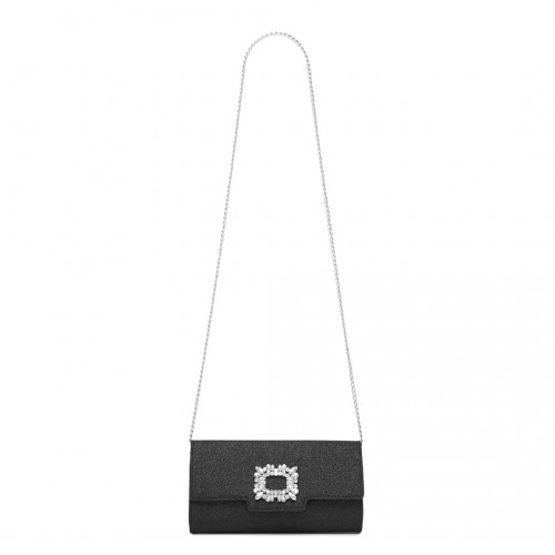 Miss Lulu Glitter Evening Clutch with Crystal Embellishment & Detachable Chain Strap - Elegant Crossbody or Handheld Bag - Black