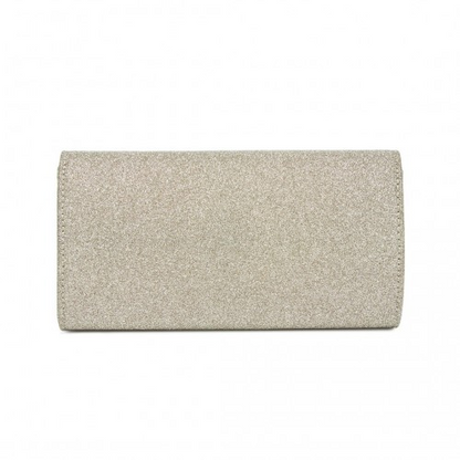 Elegant Gold Glitter Evening Clutch with Crystal Embellishment & Detachable Chain Strap | Miss Lulu Crossbody Handbag