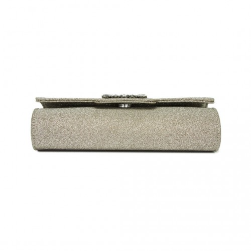 Elegant Gold Glitter Evening Clutch with Crystal Embellishment & Detachable Chain Strap | Miss Lulu Crossbody Handbag