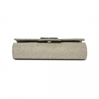 Elegant Gold Glitter Evening Clutch with Crystal Embellishment & Detachable Chain Strap | Miss Lulu Crossbody Handbag