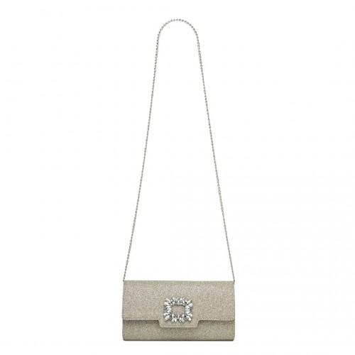 Elegant Gold Glitter Evening Clutch with Crystal Embellishment & Detachable Chain Strap | Miss Lulu Crossbody Handbag