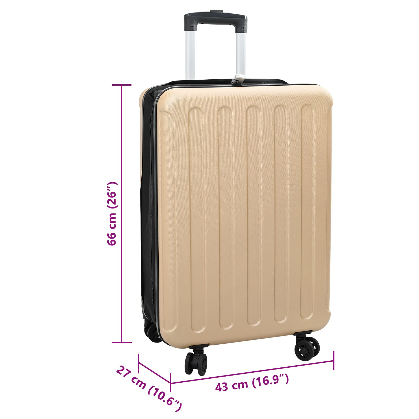 vidaXL Suitcase Folding Champagne 43 x 27 x 66 cm ABS Plastic