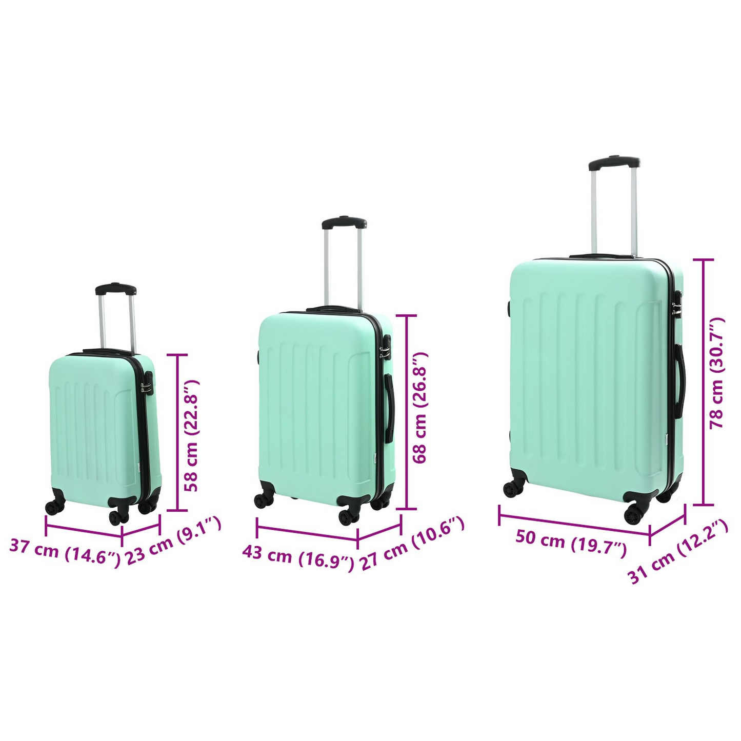 vidaXL Suitcase with Lock 3 pcs Mint green 50 x 31 x 78 cm ABS Plastic