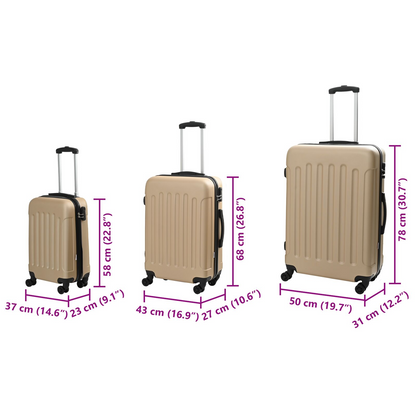 vidaXL Suitcase with Lock 3 pcs Champagne 50 x 31 x 78 cm ABS Plastic