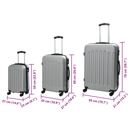 vidaXL Suitcase with Lock 3 pcs Silver 50 x 31 x 78 cm ABS Plastic