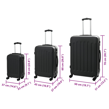 vidaXL Suitcase with Lock 3 pcs Black 50 x 31 x 78 cm ABS Plastic