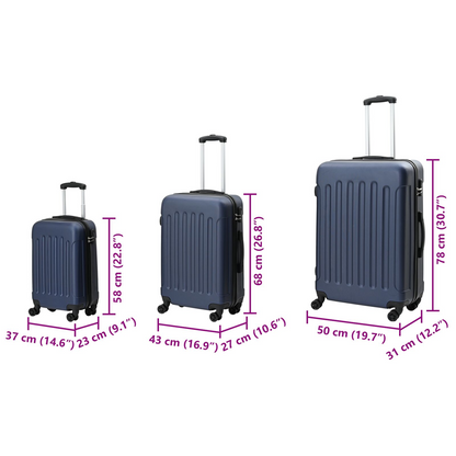 vidaXL Suitcase with Lock 3 pcs Dark Blue 50 x 31 x 78 cm ABS Plastic