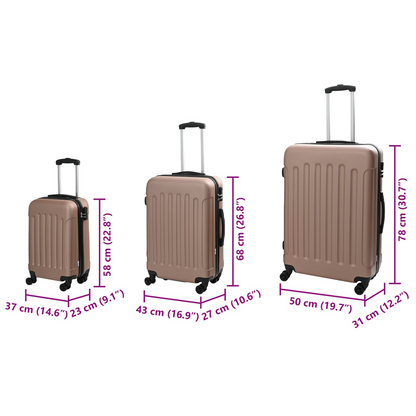 vidaXL Suitcase with Lock 3 pcs Rose Gold 50 x 31 x 78 cm ABS Plastic