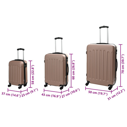 vidaXL Suitcase with Lock 3 pcs Rose Gold 50 x 31 x 78 cm ABS Plastic