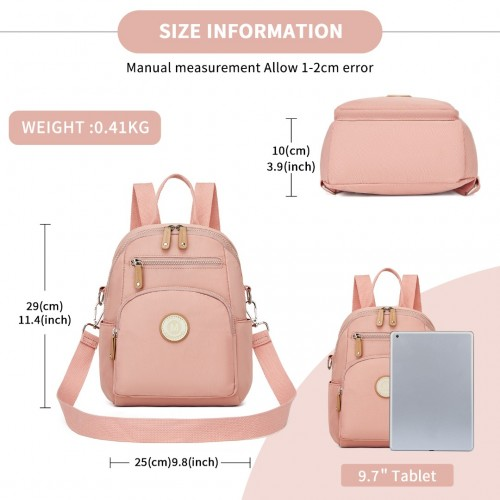 Miss Lulu 3-in-1 Convertible Backpack - Versatile Backpack, Shoulder, or Crossbody Bag - Pink