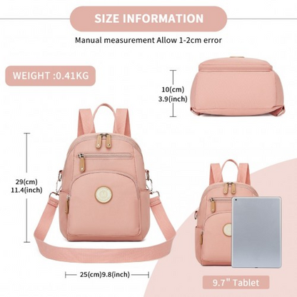 Miss Lulu 3-in-1 Convertible Backpack - Versatile Backpack, Shoulder, or Crossbody Bag - Pink