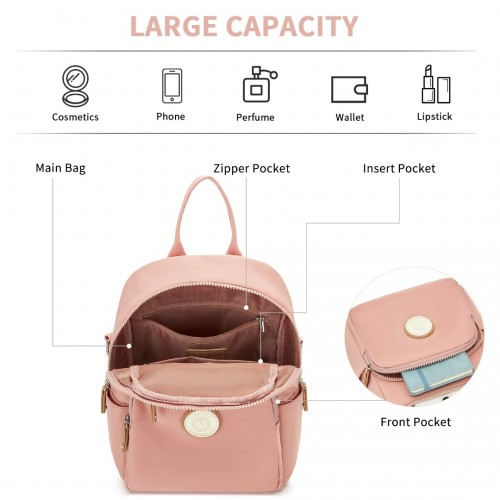 Miss Lulu 3-in-1 Convertible Backpack - Versatile Backpack, Shoulder, or Crossbody Bag - Pink